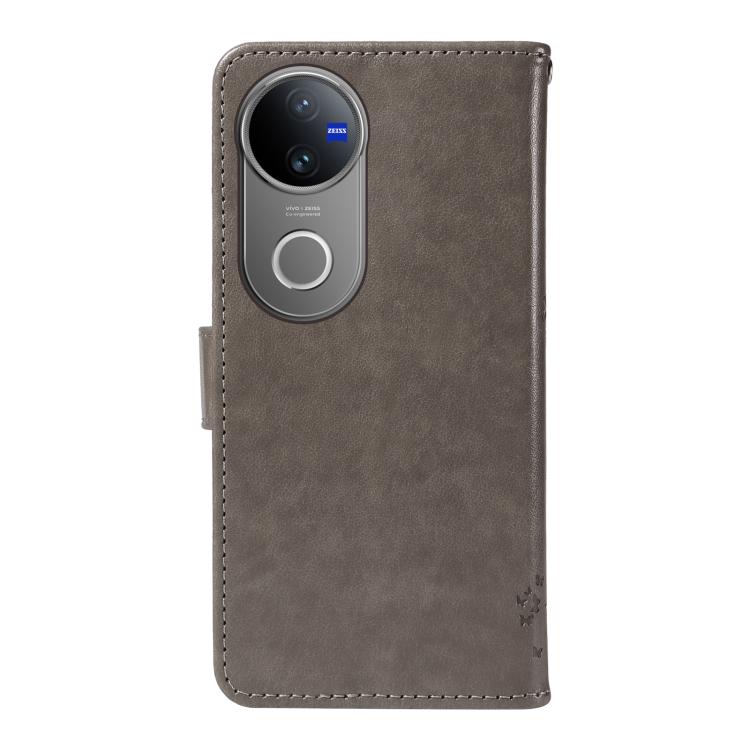 For vivo V50 5G Global Tree & Cat Embossed Pattern Flip Leather Phone Case