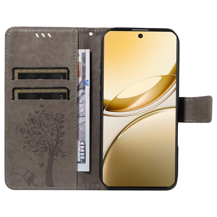 For vivo V50 5G Global Tree & Cat Embossed Pattern Flip Leather Phone Case