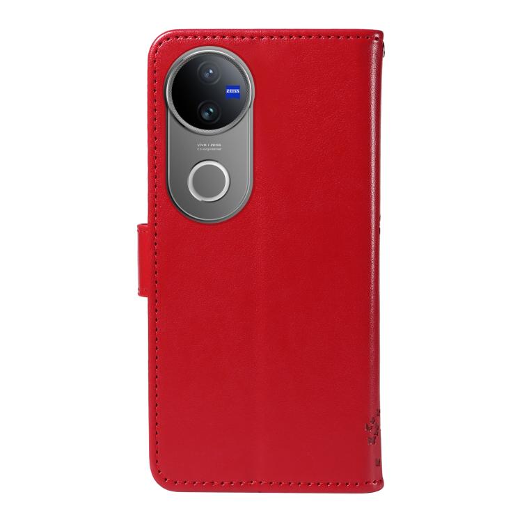 For vivo V50 5G Global Tree & Cat Embossed Pattern Flip Leather Phone Case