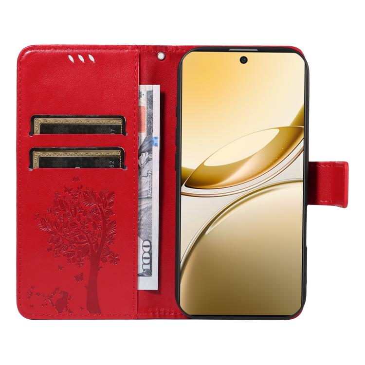 For vivo V50 5G Global Tree & Cat Embossed Pattern Flip Leather Phone Case