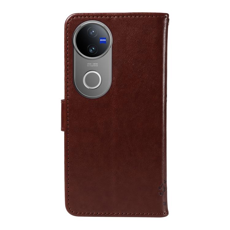 For vivo V50 5G Global Tree & Cat Embossed Pattern Flip Leather Phone Case