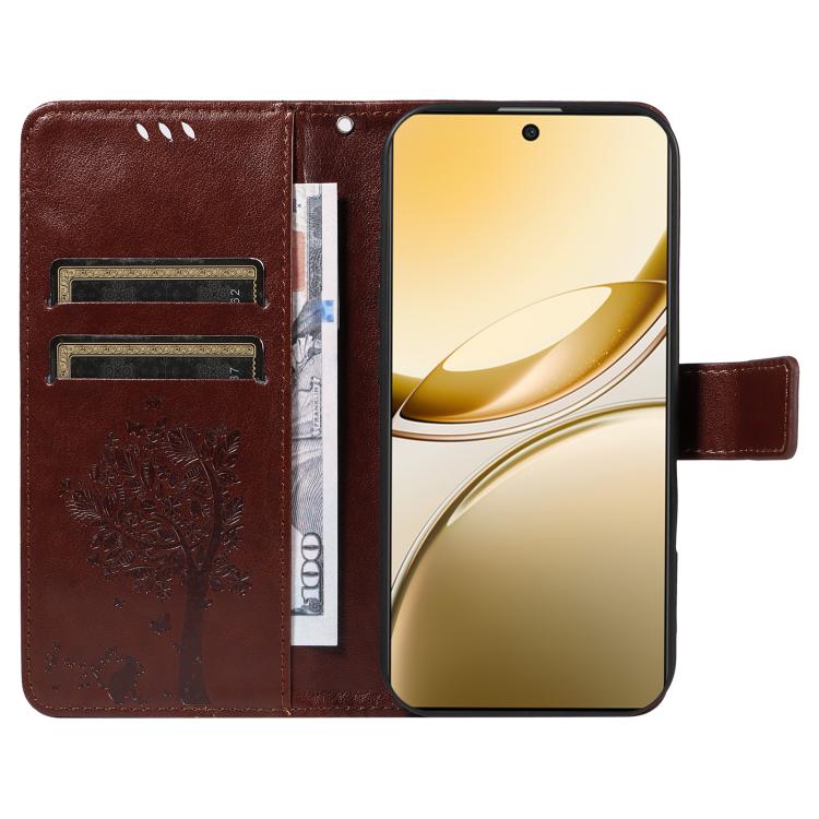 For vivo V50 5G Global Tree & Cat Embossed Pattern Flip Leather Phone Case