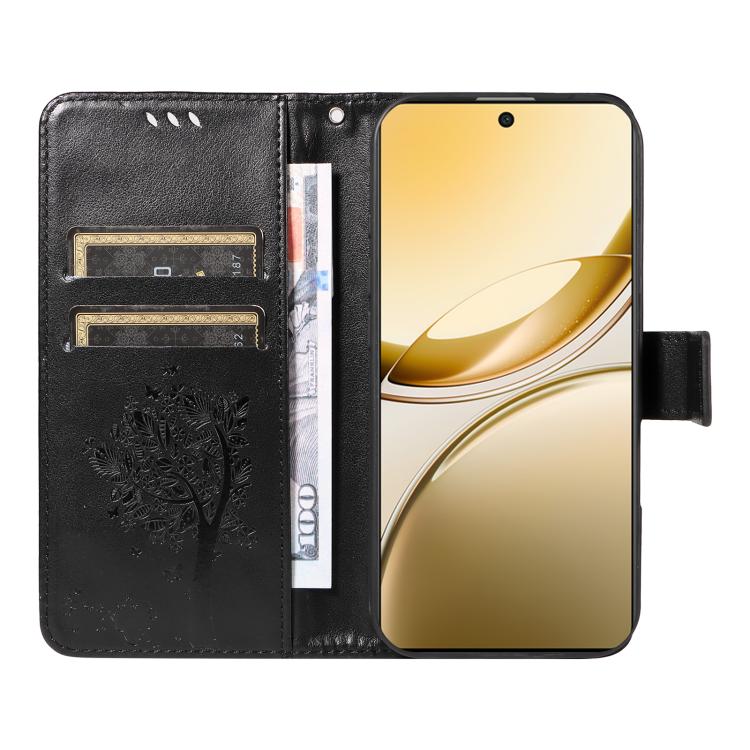 For vivo V50 5G Global Tree & Cat Embossed Pattern Flip Leather Phone Case