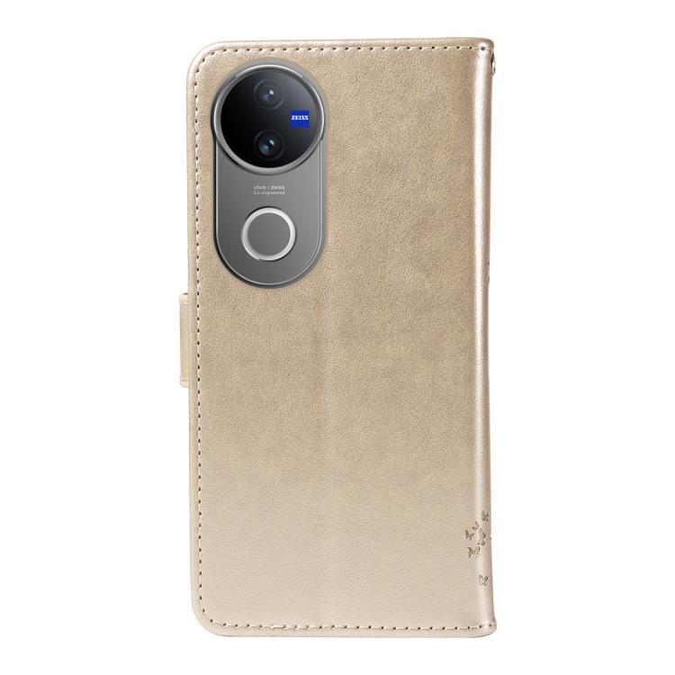 For vivo V50 5G Global Tree & Cat Embossed Pattern Flip Leather Phone Case