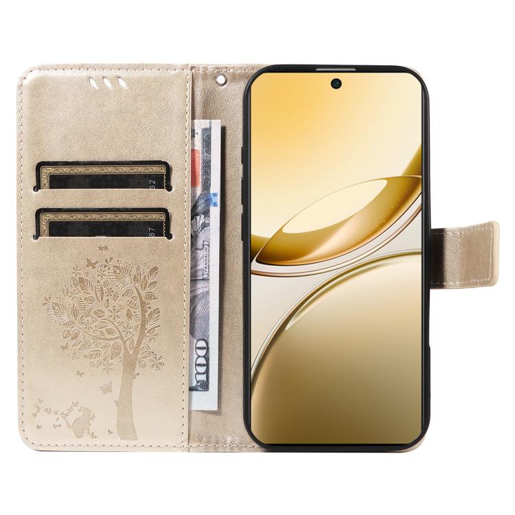 For vivo V50 5G Global Tree & Cat Embossed Pattern Flip Leather Phone Case