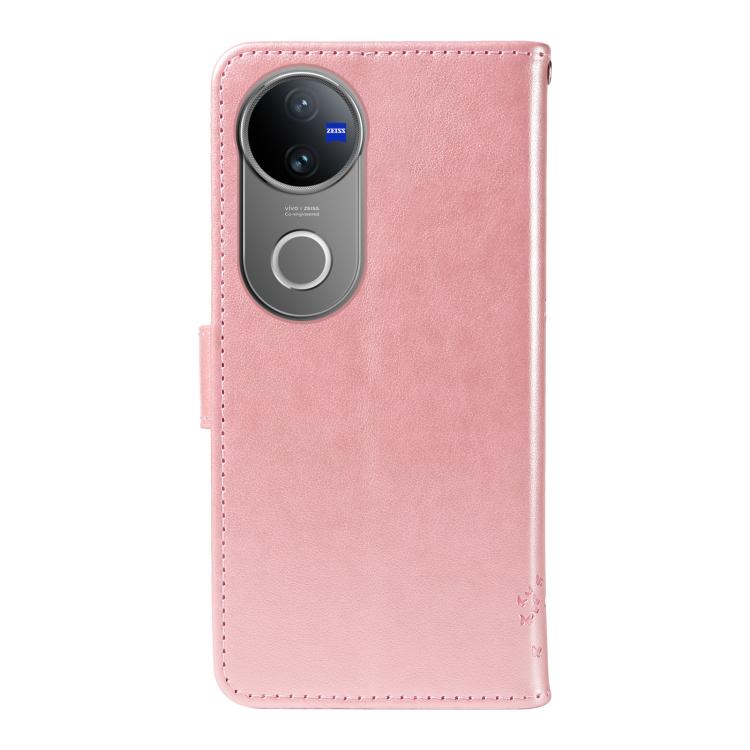 For vivo V50 5G Global Tree & Cat Embossed Pattern Flip Leather Phone Case
