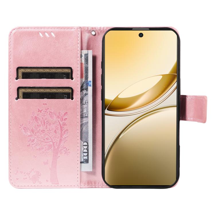 For vivo V50 5G Global Tree & Cat Embossed Pattern Flip Leather Phone Case