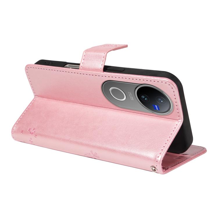 For vivo V50 5G Global Tree & Cat Embossed Pattern Flip Leather Phone Case