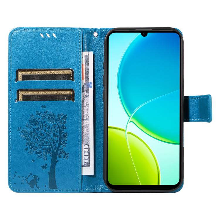 For vivo Y29S 5G / Y04 Tree & Cat Embossed Pattern Flip Leather Phone Case