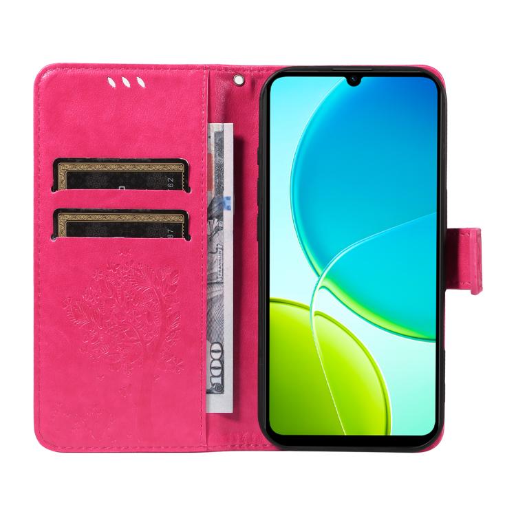 For vivo Y29S 5G / Y04 Tree & Cat Embossed Pattern Flip Leather Phone Case