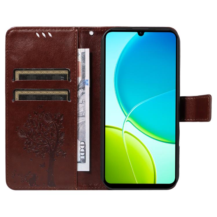 For vivo Y29S 5G / Y04 Tree & Cat Embossed Pattern Flip Leather Phone Case