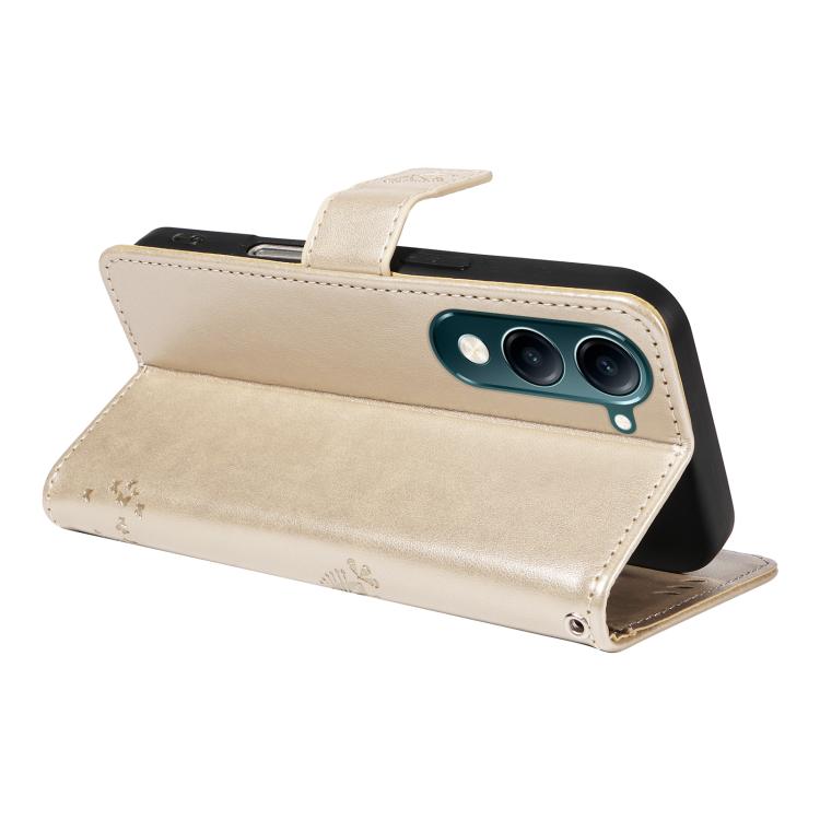 For vivo Y29S 5G / Y04 Tree & Cat Embossed Pattern Flip Leather Phone Case