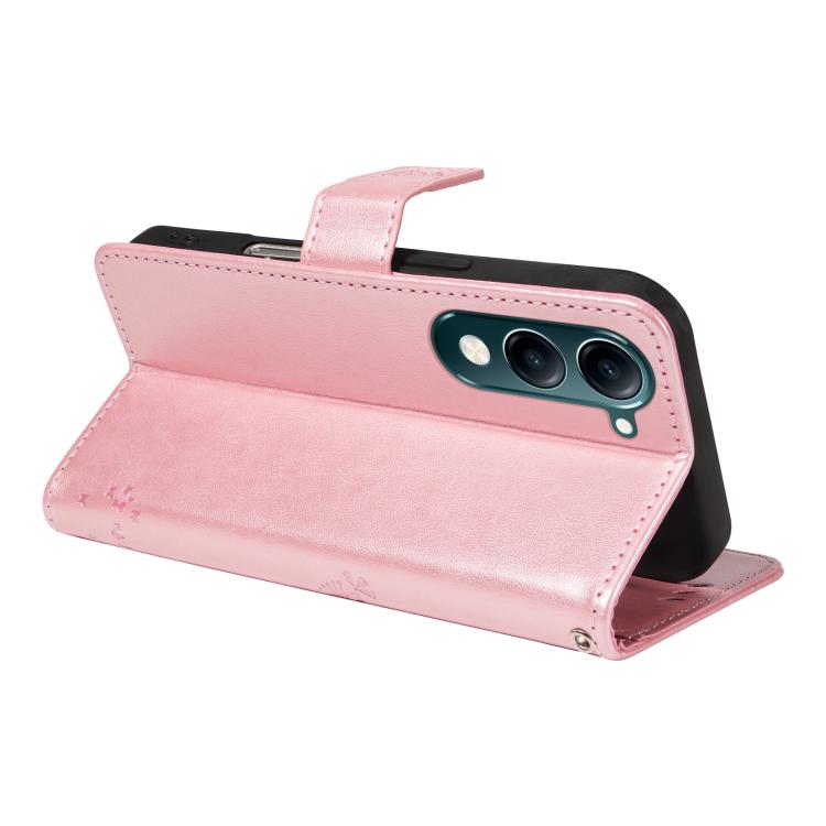 For vivo Y29S 5G / Y04 Tree & Cat Embossed Pattern Flip Leather Phone Case