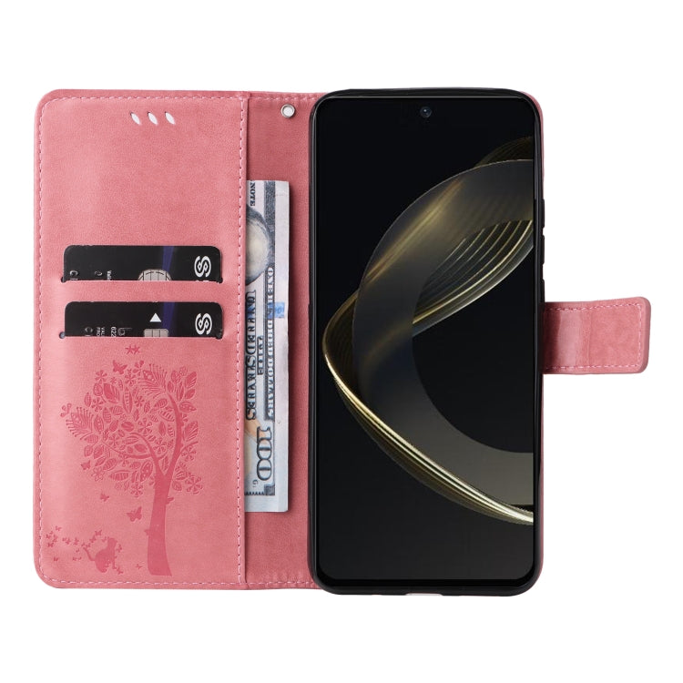 For Huawei nova 12 SE / nova 11 SE Tree & Cat Embossed Pattern Flip Leather Phone Case