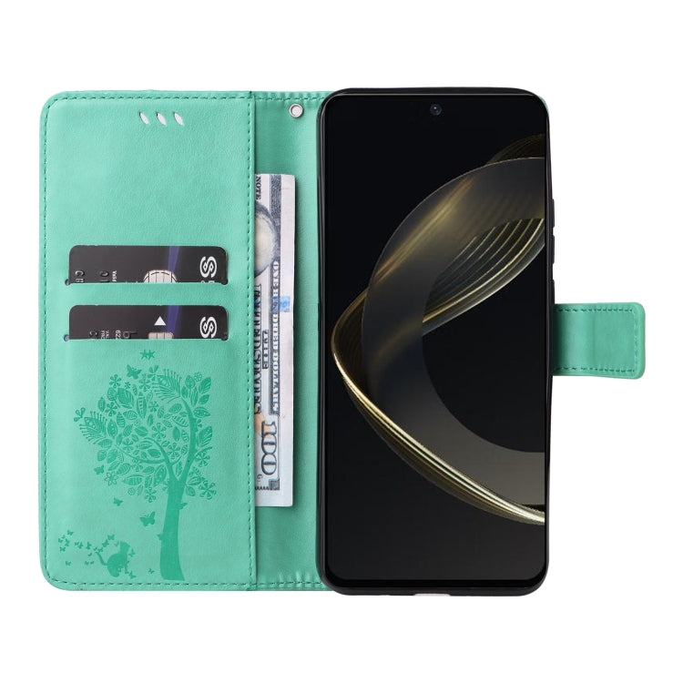 For Huawei nova 12 SE / nova 11 SE Tree & Cat Embossed Pattern Flip Leather Phone Case
