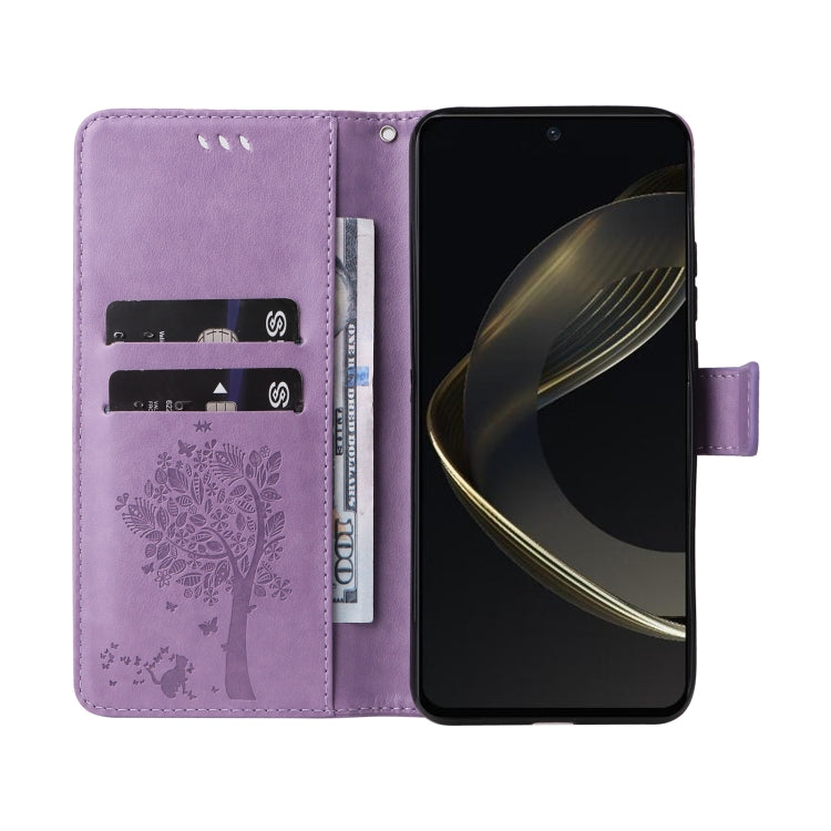 For Huawei nova 12 SE / nova 11 SE Tree & Cat Embossed Pattern Flip Leather Phone Case