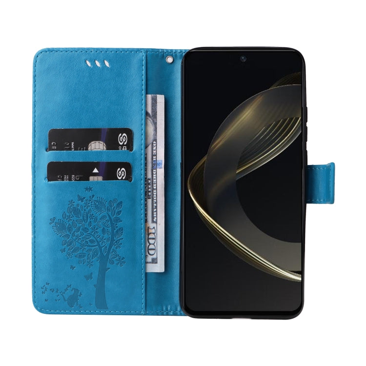 For Huawei nova 12 SE / nova 11 SE Tree & Cat Embossed Pattern Flip Leather Phone Case