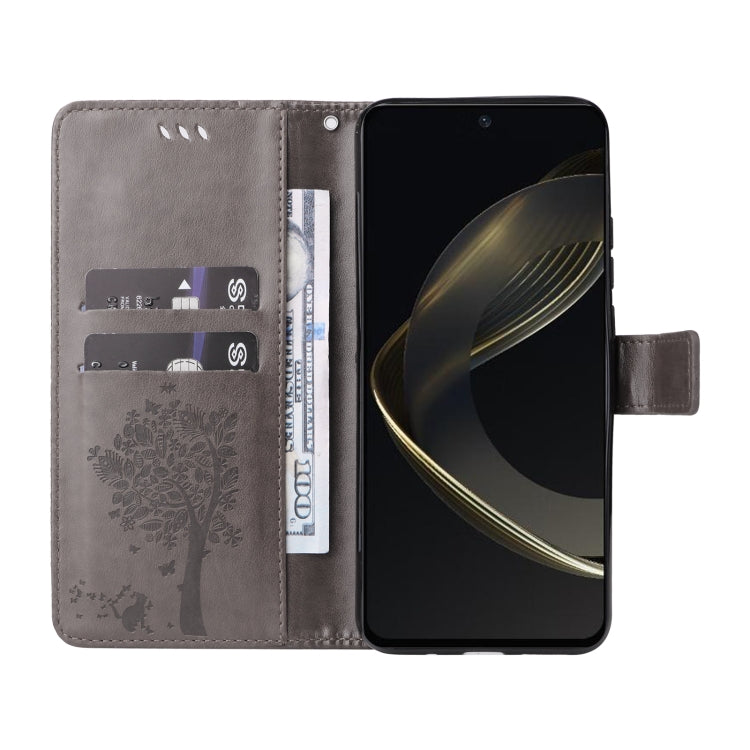For Huawei nova 12 SE / nova 11 SE Tree & Cat Embossed Pattern Flip Leather Phone Case