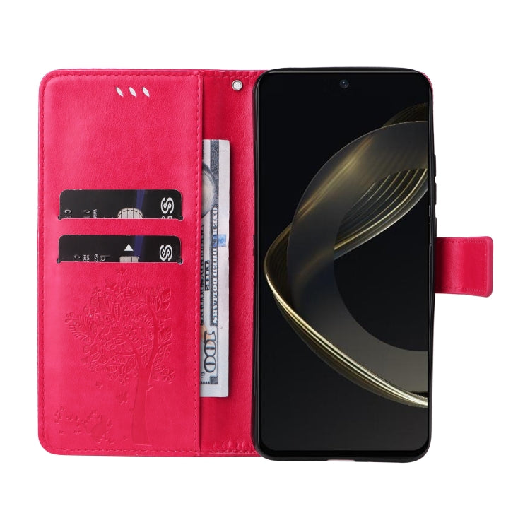 For Huawei nova 12 SE / nova 11 SE Tree & Cat Embossed Pattern Flip Leather Phone Case