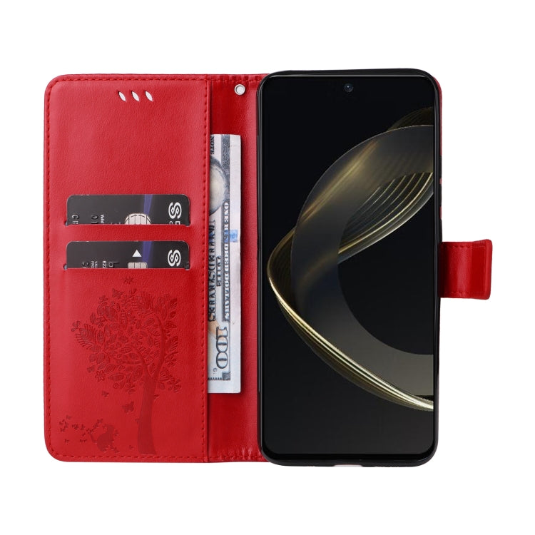 For Huawei nova 12 SE / nova 11 SE Tree & Cat Embossed Pattern Flip Leather Phone Case