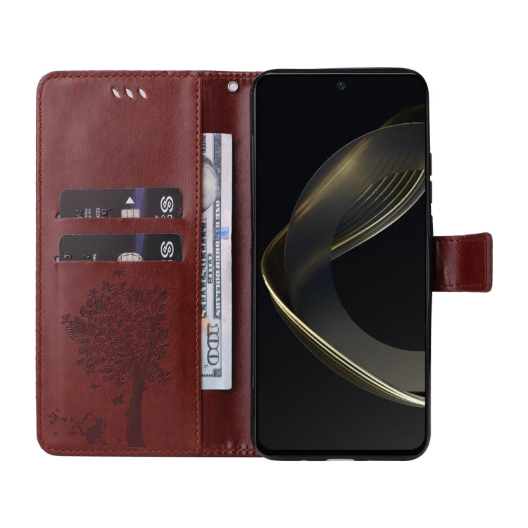 For Huawei nova 12 SE / nova 11 SE Tree & Cat Embossed Pattern Flip Leather Phone Case