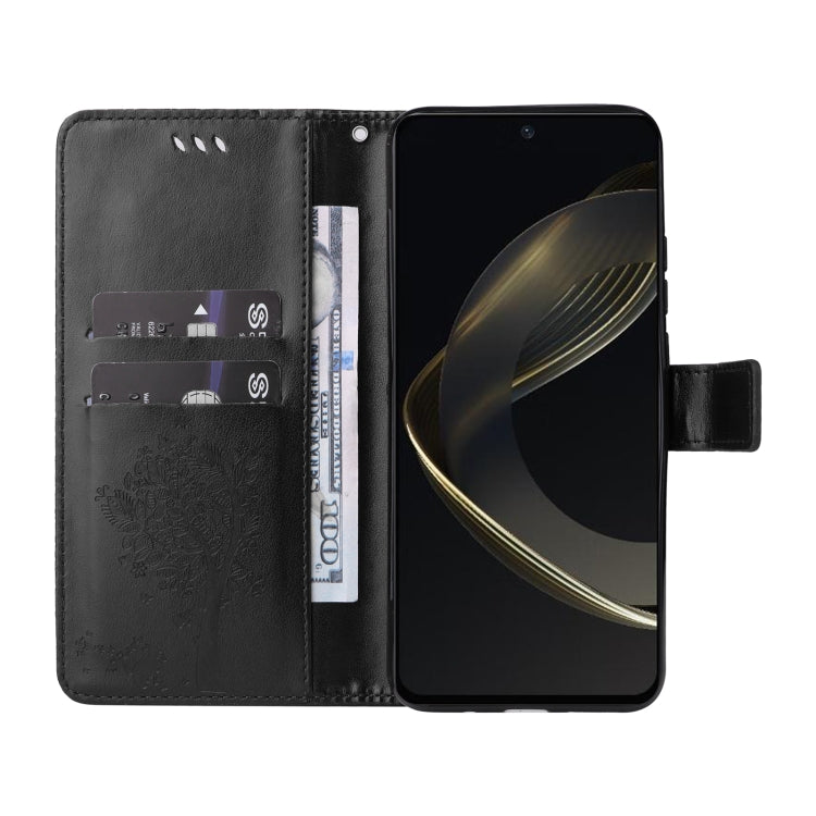 For Huawei nova 12 SE / nova 11 SE Tree & Cat Embossed Pattern Flip Leather Phone Case