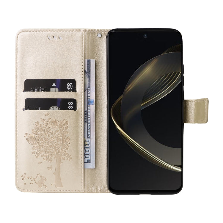 For Huawei nova 12 SE / nova 11 SE Tree & Cat Embossed Pattern Flip Leather Phone Case