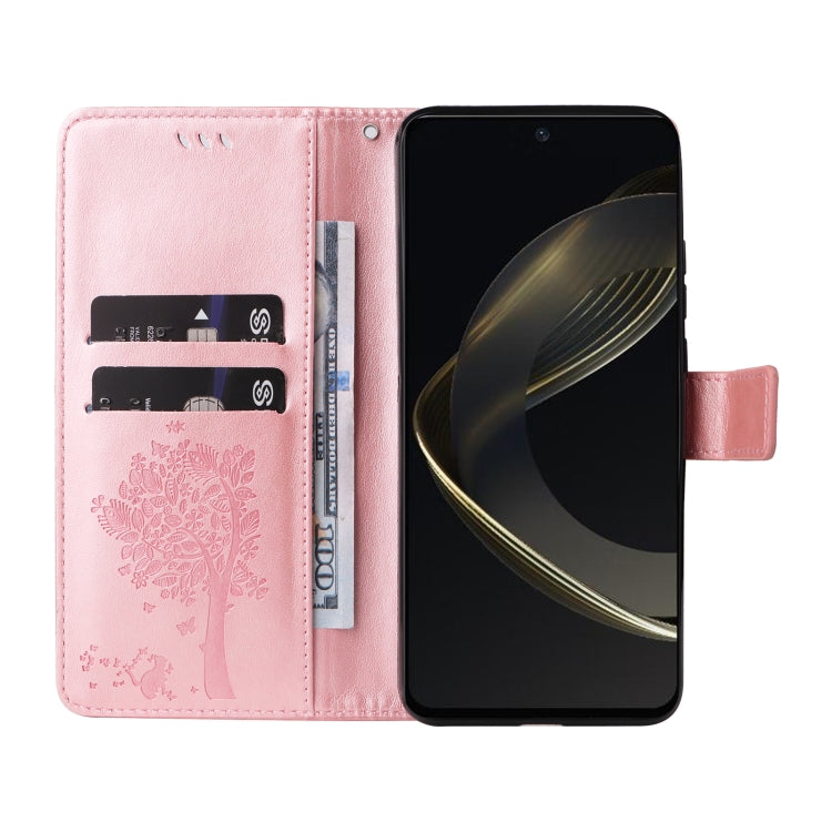 For Huawei nova 12 SE / nova 11 SE Tree & Cat Embossed Pattern Flip Leather Phone Case