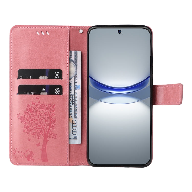 For Huawei nova 12s Tree & Cat Embossed Pattern Flip Leather Phone Case