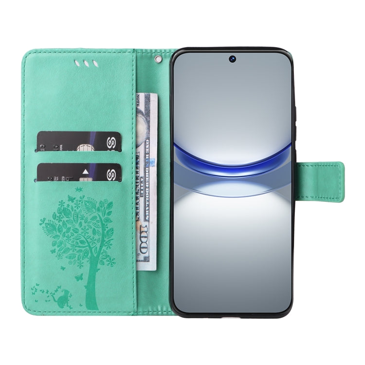 For Huawei nova 12s Tree & Cat Embossed Pattern Flip Leather Phone Case