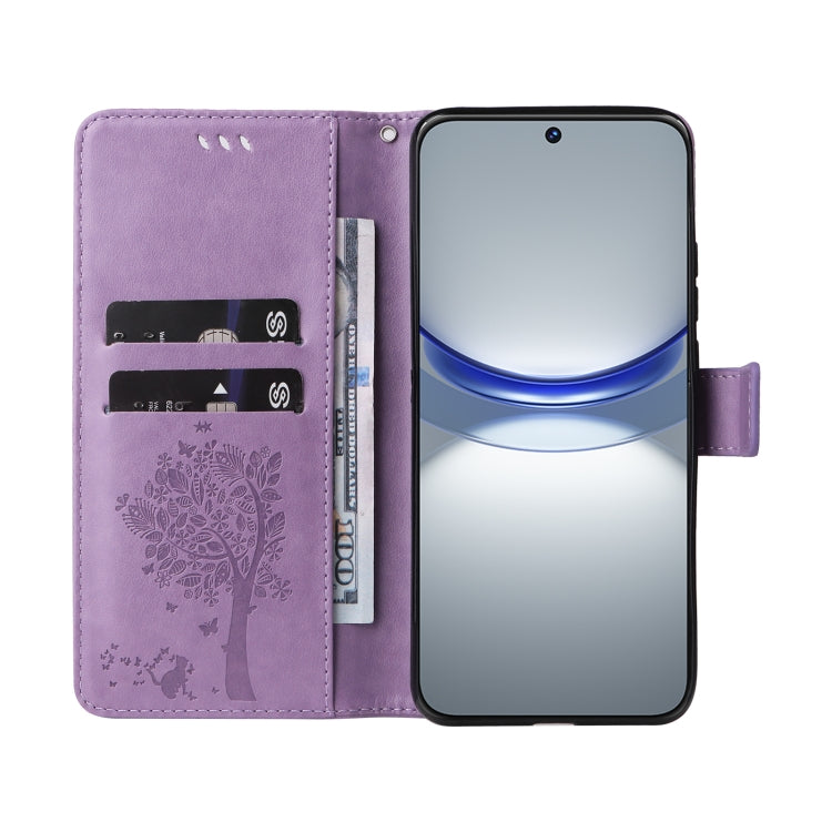 For Huawei nova 12s Tree & Cat Embossed Pattern Flip Leather Phone Case