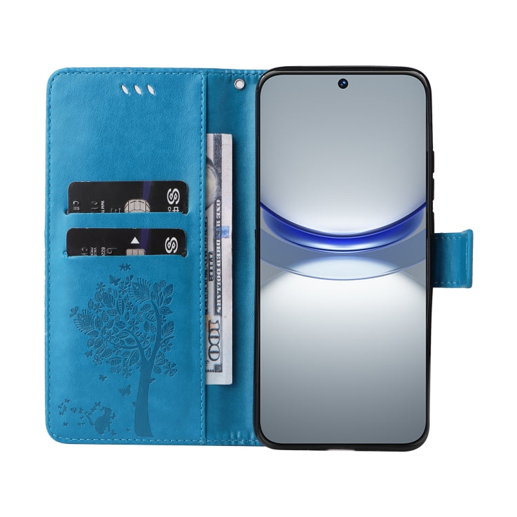 For Huawei nova 12s Tree & Cat Embossed Pattern Flip Leather Phone Case