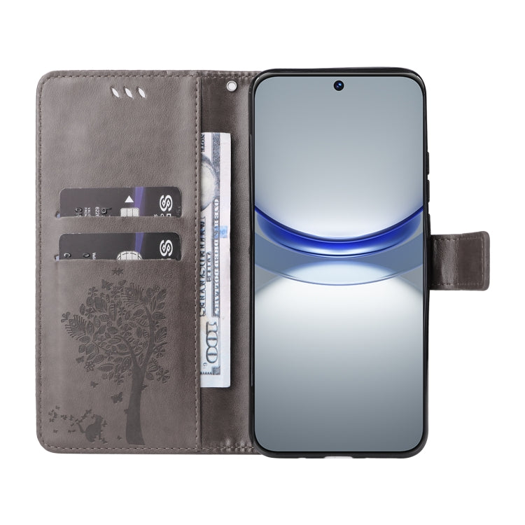 For Huawei nova 12s Tree & Cat Embossed Pattern Flip Leather Phone Case