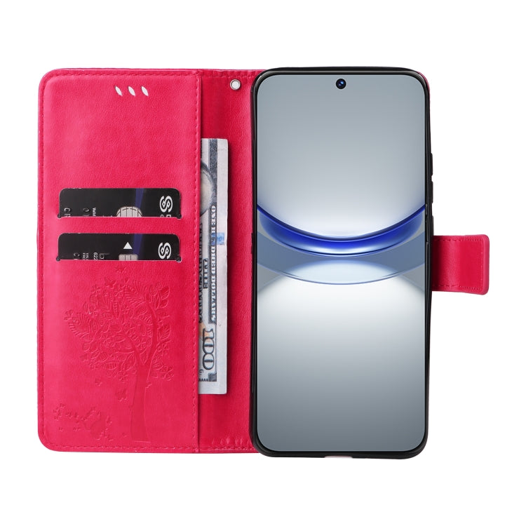 For Huawei nova 12s Tree & Cat Embossed Pattern Flip Leather Phone Case