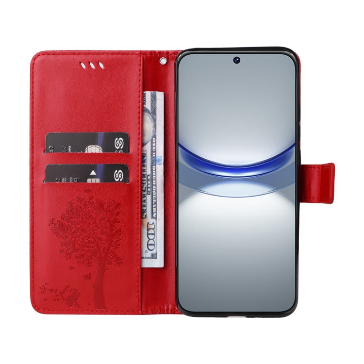 For Huawei nova 12s Tree & Cat Embossed Pattern Flip Leather Phone Case