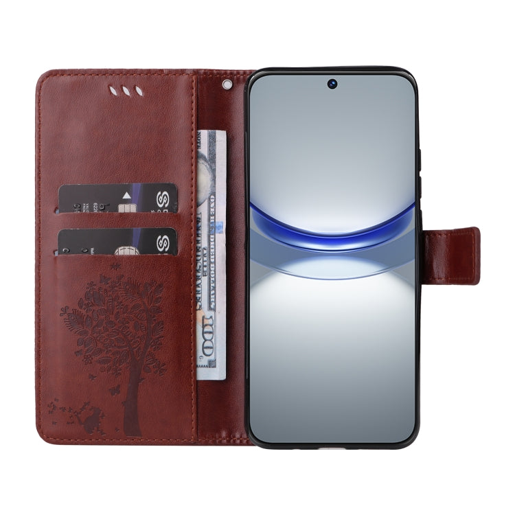 For Huawei nova 12s Tree & Cat Embossed Pattern Flip Leather Phone Case