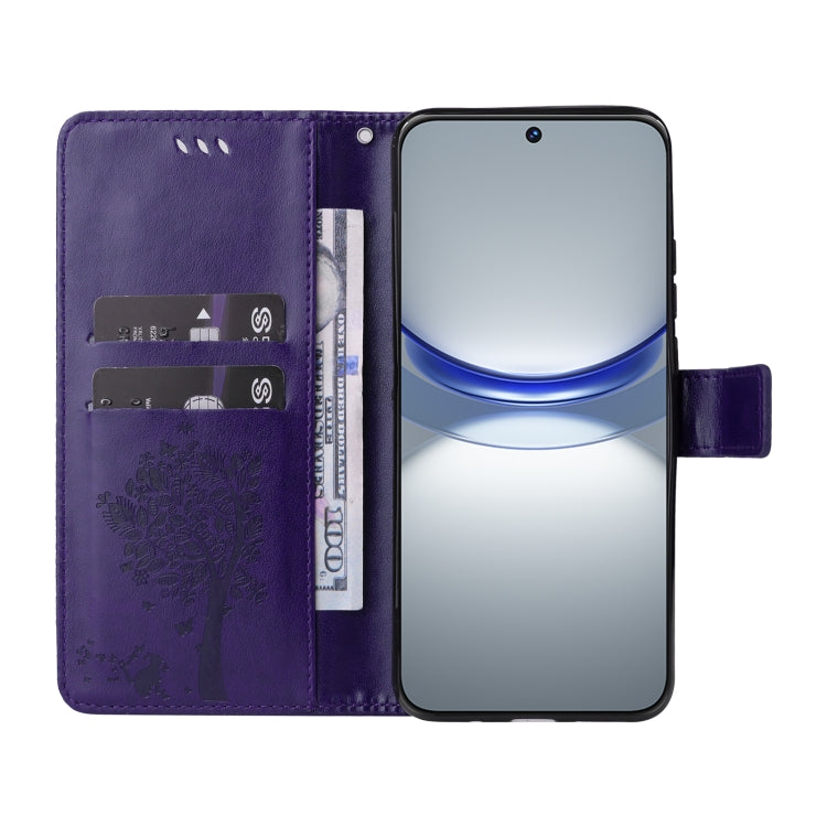 For Huawei nova 12s Tree & Cat Embossed Pattern Flip Leather Phone Case