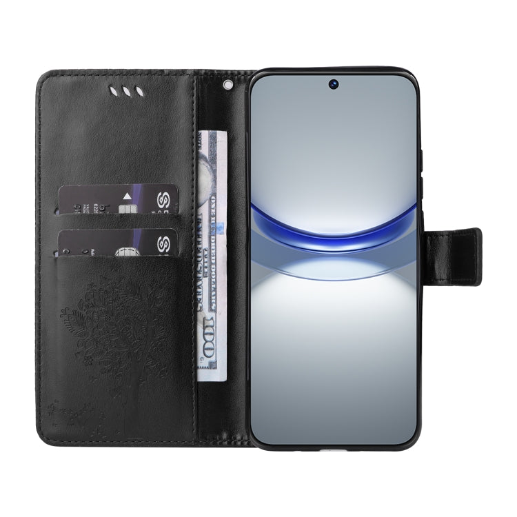 For Huawei nova 12s Tree & Cat Embossed Pattern Flip Leather Phone Case