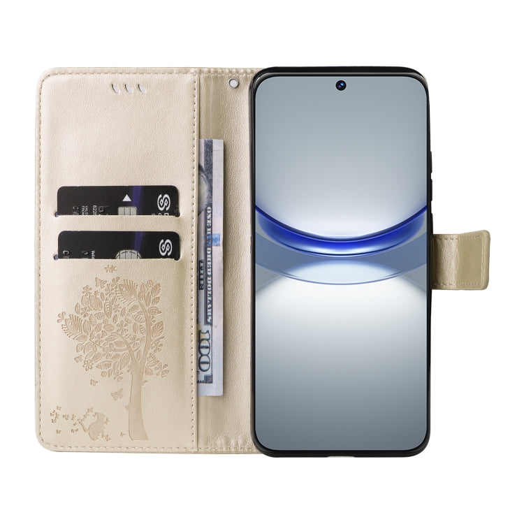 For Huawei nova 12s Tree & Cat Embossed Pattern Flip Leather Phone Case