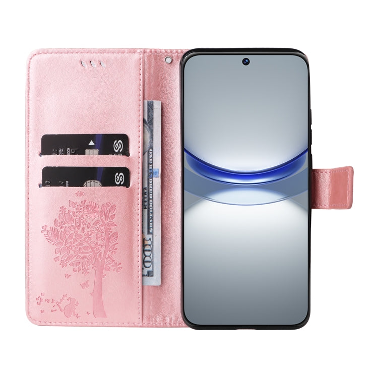 For Huawei nova 12s Tree & Cat Embossed Pattern Flip Leather Phone Case