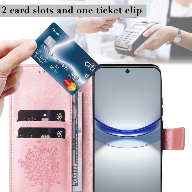 For Huawei nova 12s Tree & Cat Embossed Pattern Flip Leather Phone Case
