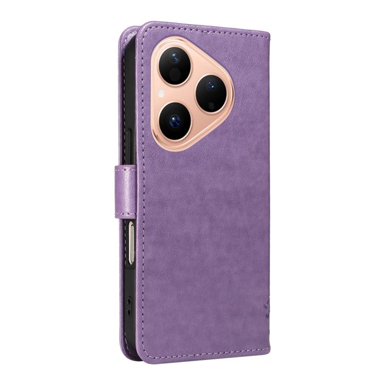 For Huawei Pura 80 5G Tree & Cat Embossed Pattern Flip Leather Phone Case