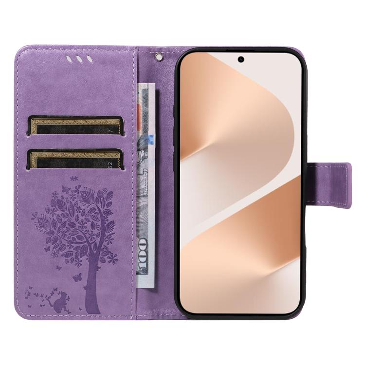For Huawei Pura 80 5G Tree & Cat Embossed Pattern Flip Leather Phone Case