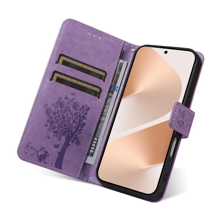 For Huawei Pura 80 5G Tree & Cat Embossed Pattern Flip Leather Phone Case