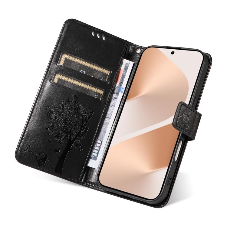 For Huawei Pura 80 5G Tree & Cat Embossed Pattern Flip Leather Phone Case