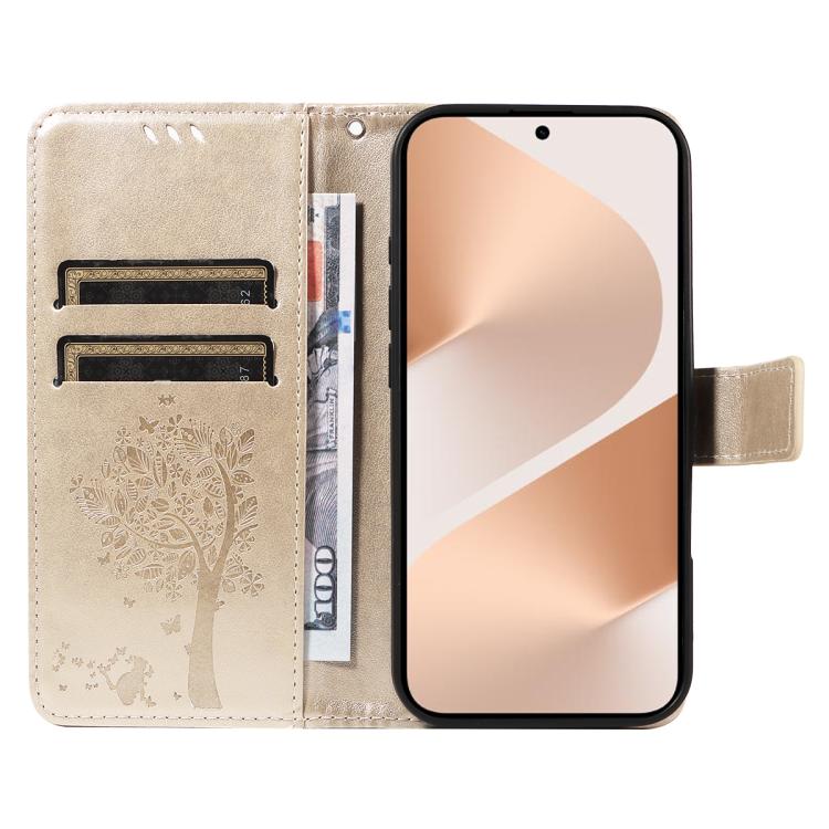 For Huawei Pura 80 5G Tree & Cat Embossed Pattern Flip Leather Phone Case
