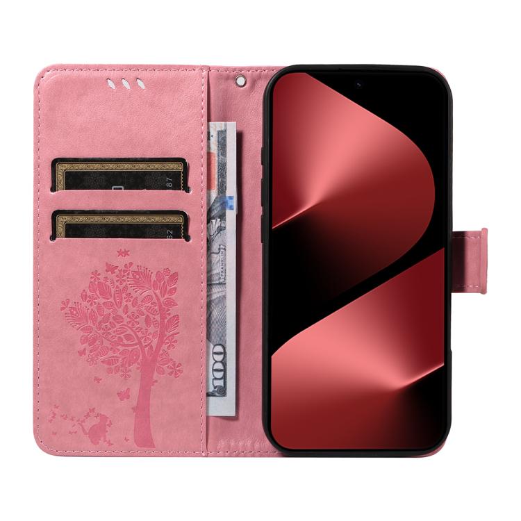 For Huawei Pura 80 Pro 5G Tree & Cat Embossed Pattern Flip Leather Phone Case