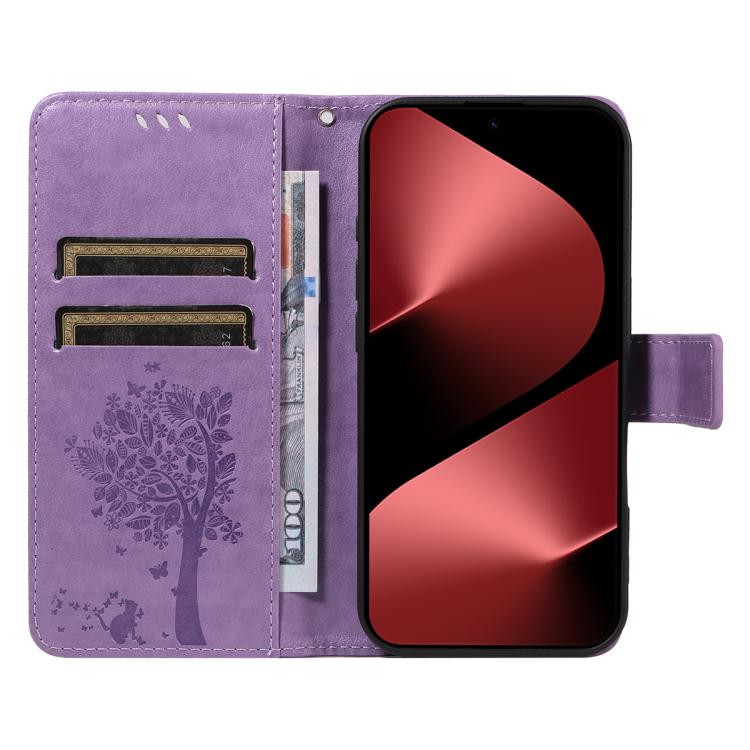 For Huawei Pura 80 Pro 5G Tree & Cat Embossed Pattern Flip Leather Phone Case