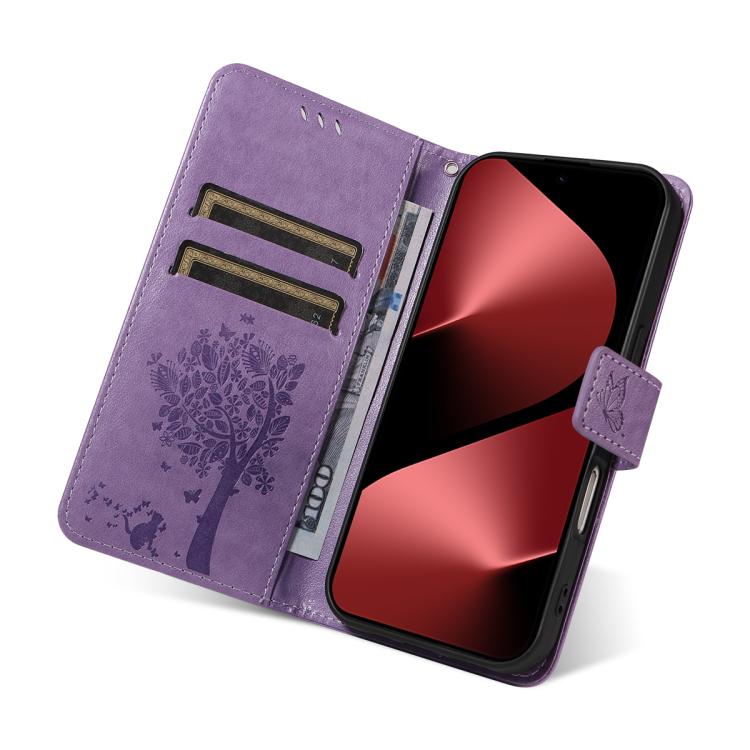 For Huawei Pura 80 Pro 5G Tree & Cat Embossed Pattern Flip Leather Phone Case