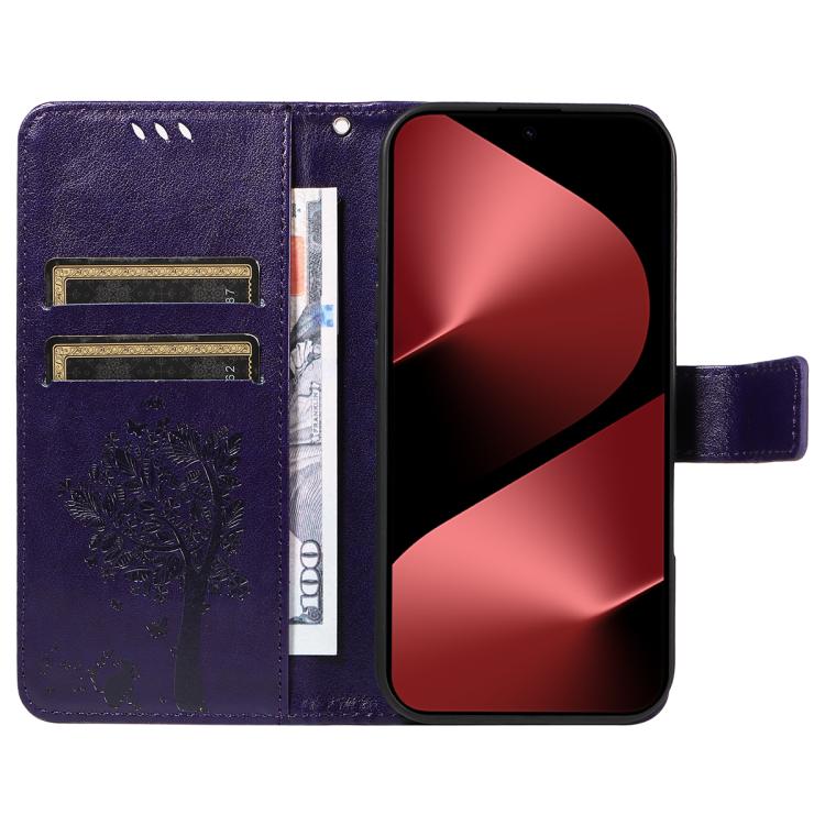 For Huawei Pura 80 Pro 5G Tree & Cat Embossed Pattern Flip Leather Phone Case
